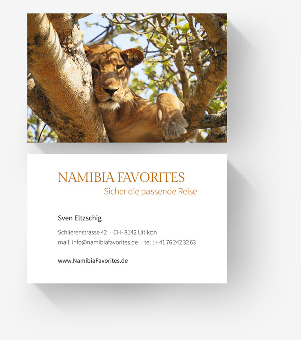 Visitenkarte für Namibia Favorites von Dirk Rietschel .visuelle kommunikation aus Radebeul