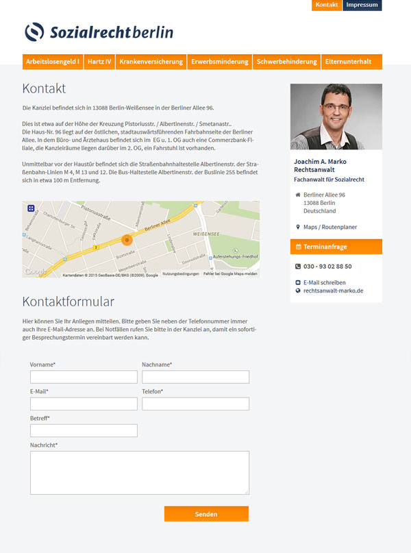 Webdesign für die Contao Landingpage Sozialrecht Berlin